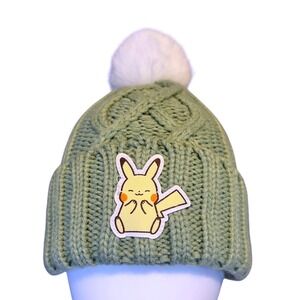 Pokemon Pikachu Electric Type Green Cuff PomPom Hat 2024 Creatures Nintendo TM